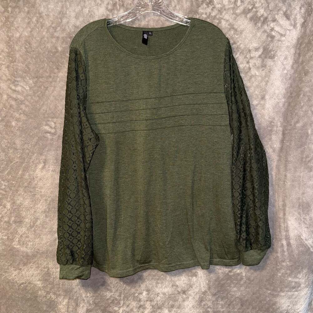 Automet Women's Olive Green Long Sleeve Lace Detail Top Size XL